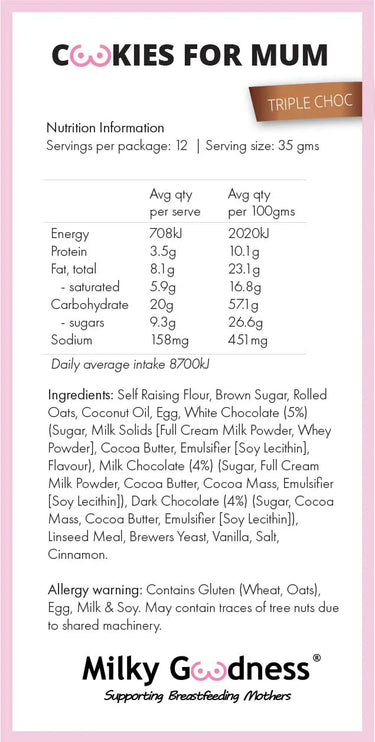 Triple Choc Lactation Cookies | Milky Goodness Lactation Cookies from Milky Goodness maternity store australia